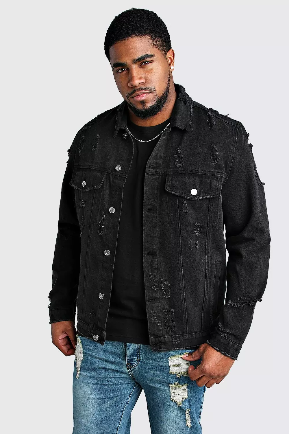 Distressed jean jacket plus sales size